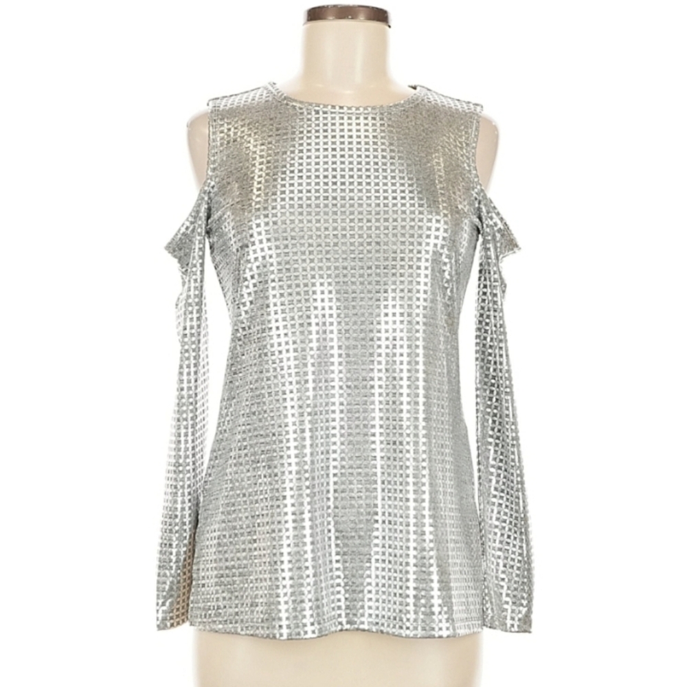MICHAEL KORS NWT SILVER COLD SHOULDER LONG SLEEVE ( Small )